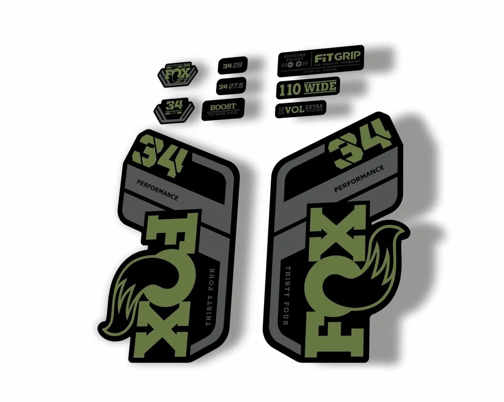 FOX 34 Performance 2021 Factory Fork Decals Suspension Sticker Olive Gray - 1