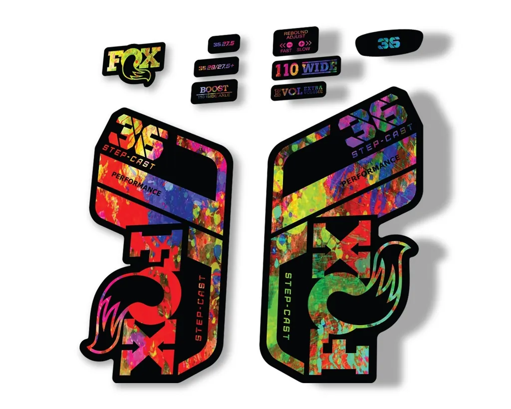FOX 36 Step Cast SC 2021 Performance Fork Decals Suspension Sticker Oil Slick - 1