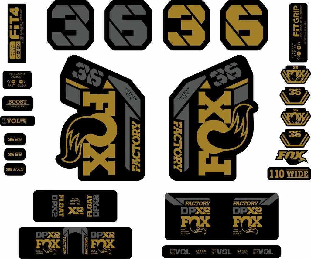 FOX 36 2021 Factory Forks Suspension & DPX2 Shock Decal Sticker Gold Gray Set - 1