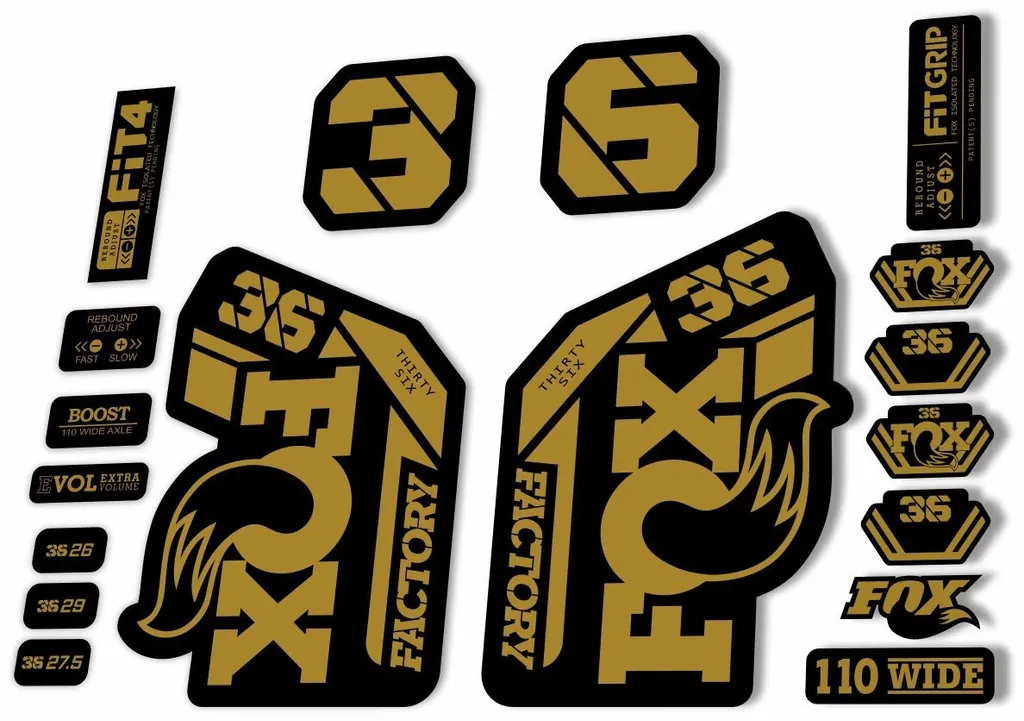 FOX 36 Fork Decal Sticker Set 2021 Factory MTB Suspension Graphics – Gold - 1