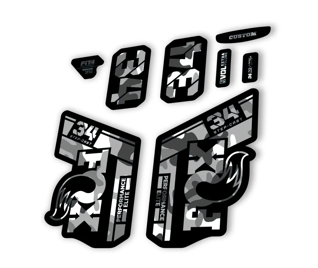 FOX 34 Step Cast Elite 2021 Factory Fork Decals Suspension Sticker White Camo - 1
