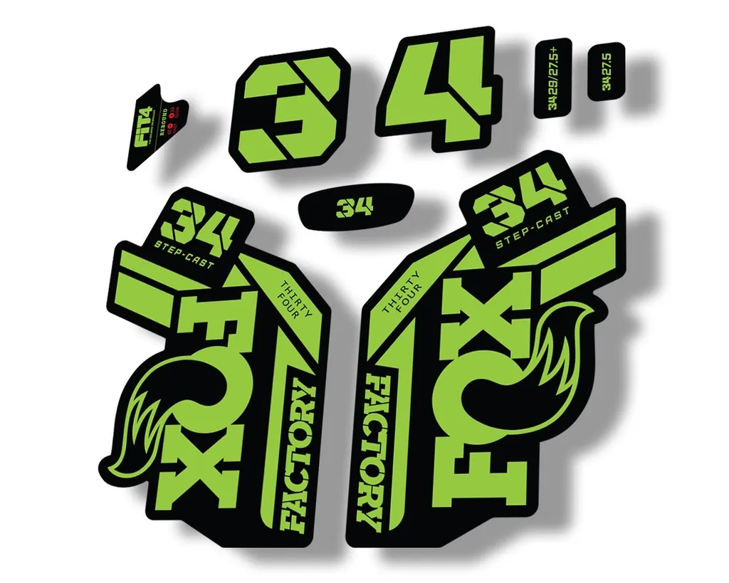 FOX 34 Step Cast SC 2021 Factory Fork Decals Suspension Sticker Adhesive Green - 1