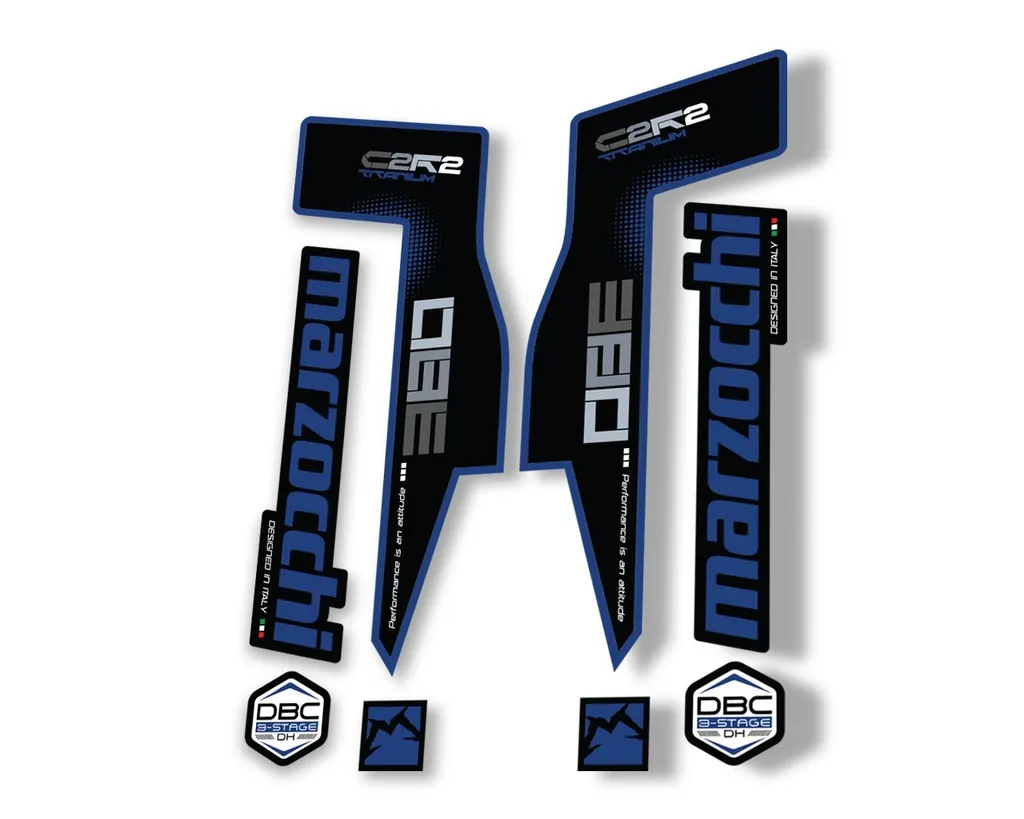Marzocchi 380 C2R2 Titanium Suspension Graphic Decal Kit Sticker Set Dark Blue - 1