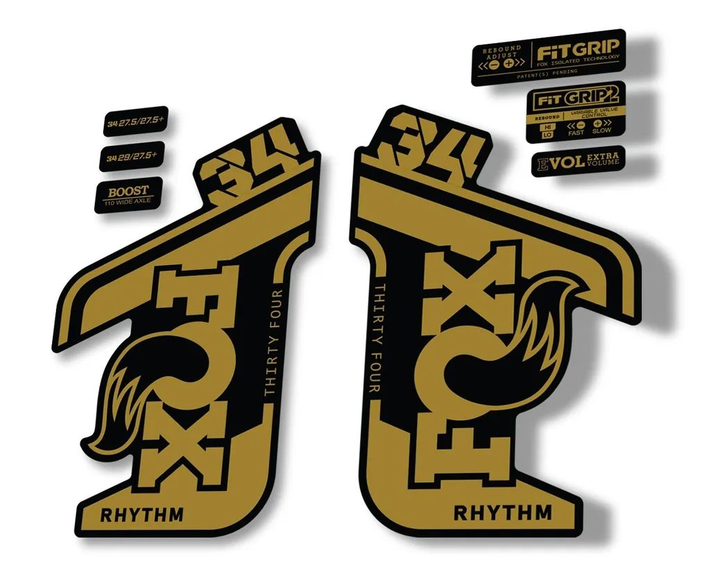 FOX 34 RHYTHM 2021 Fork Suspension Factory Sticker MTB Decal Adhesive Gold - 1