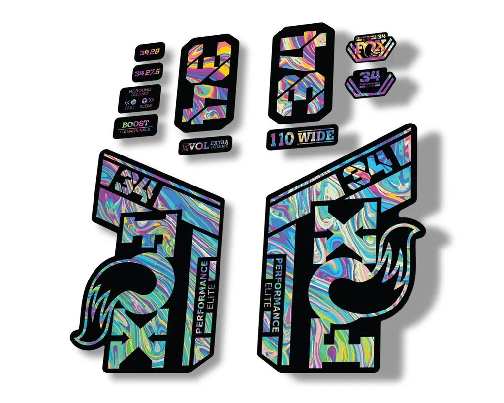 FOX 34 Performance Elite 2021 Factory Fork Decals Suspension Sticker Oil Slick1 - 1