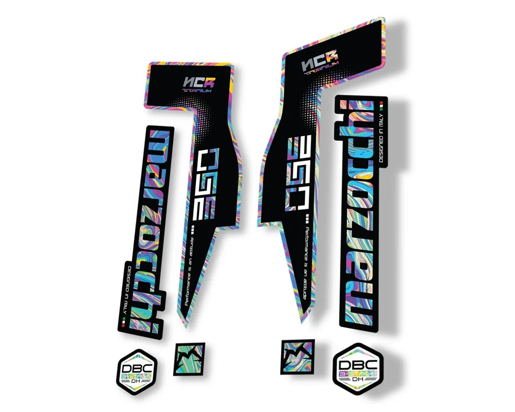 Marzocchi 350 NCR Titanium Fork Suspension Sticker Decal Adhesive Kit Oil Slick1 - 1