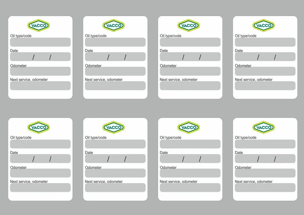 8x YACCO Oil Change Service Reminder Decals Stickers Adhesive Labels Die Cut - 1