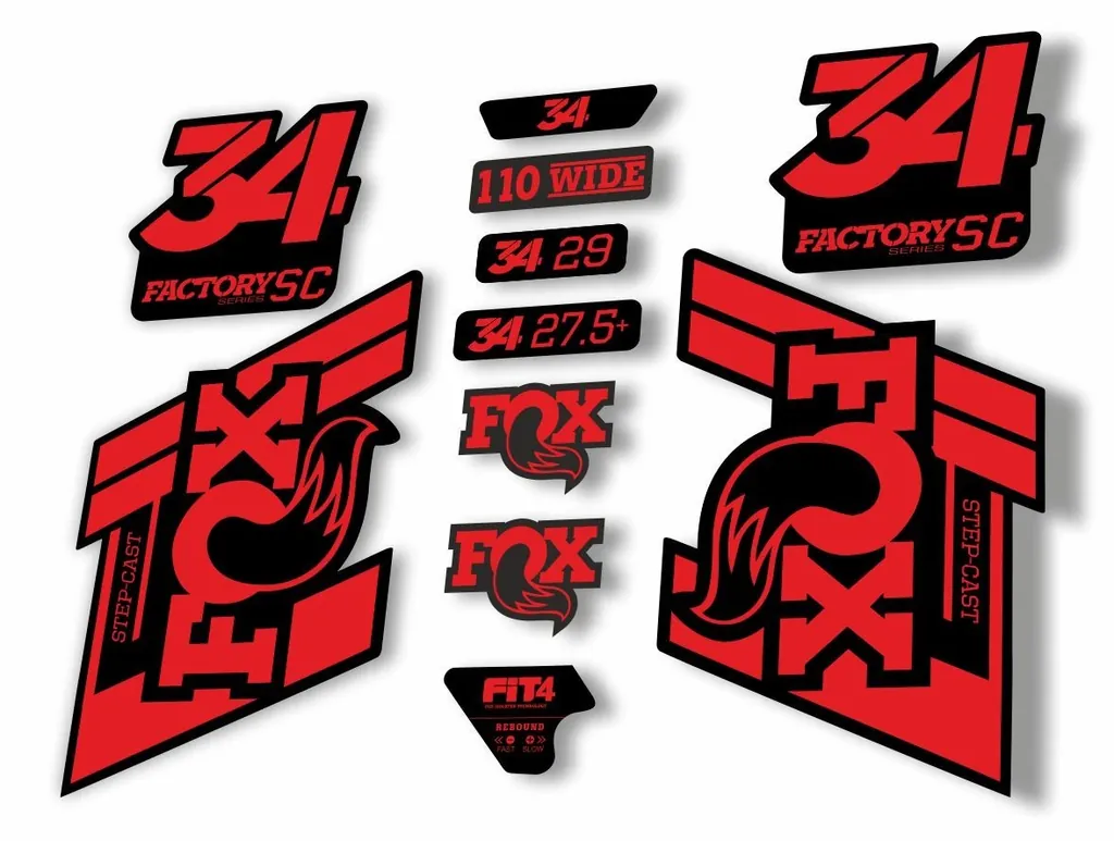 FOX 34 Step Cast SC 2019 Fork Suspension Factory Decals Stickers Adhesive Red - 1