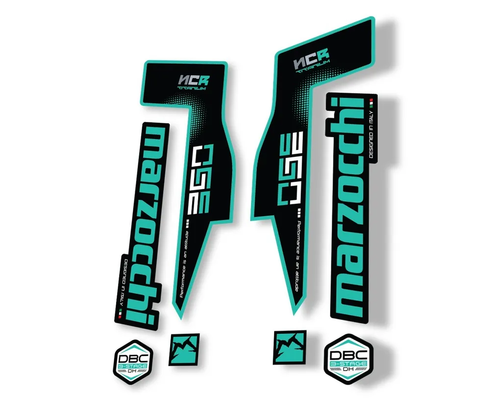 Marzocchi 350 NCR Titanium Fork Suspension Sticker Decal Adhesive Kit Dolphin - 1