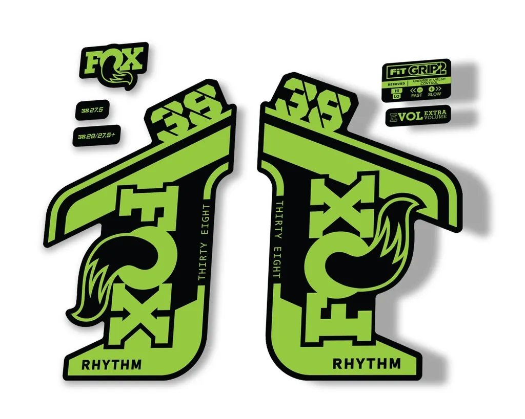 FOX 38 RHYTHM 2021 Fork Suspension Factory Sticker MTB Decal Adhesive Green - 1