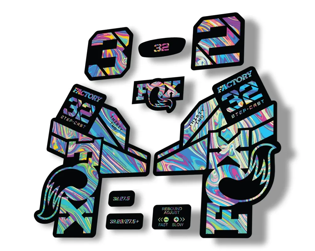 FOX 32 Step Cast 2021 Factory Fork Decals Suspension Sticker Oil Slick1 - 1