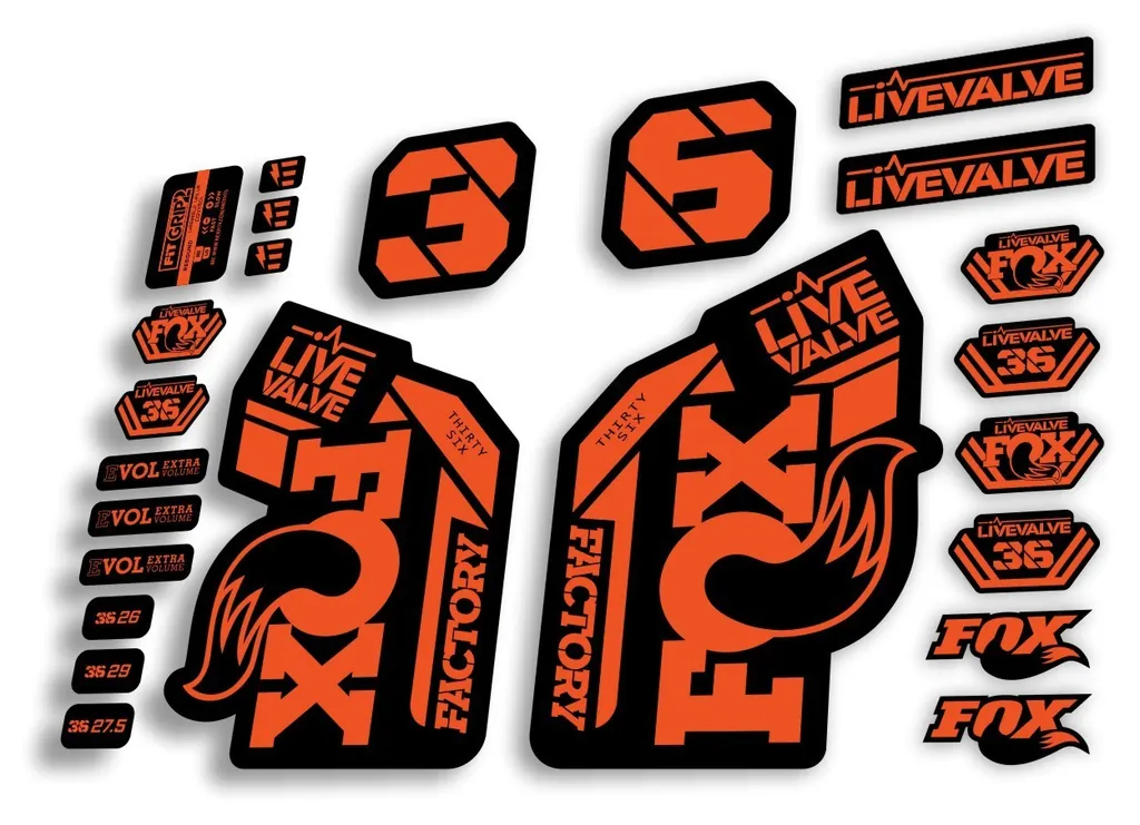 FOX 36 2022 Live Valve Forks Suspension Decal Sticker MTB Set Orange 24Pcs - 1
