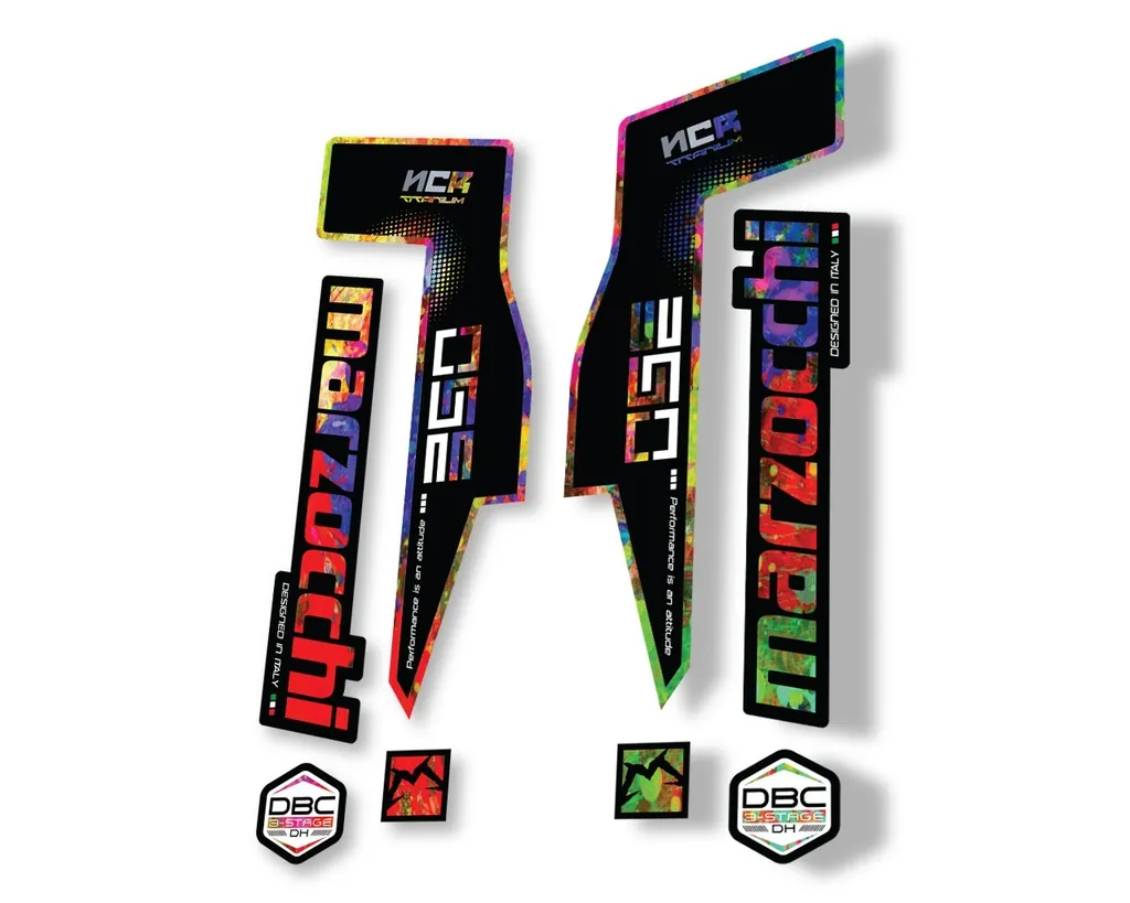 Marzocchi 350 NCR Titanium Fork Suspension Sticker Decal Adhesive Kit Oil Slick - 1