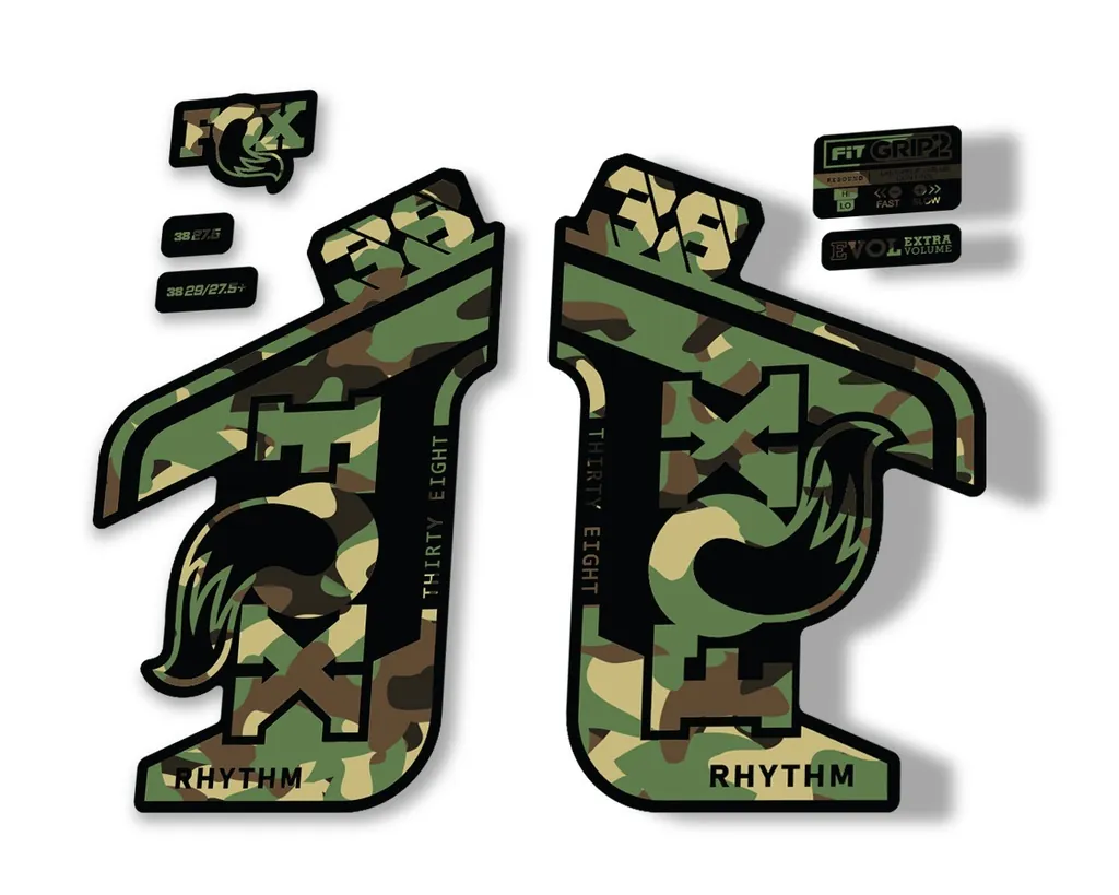 FOX 38 RHYTHM 2021 Fork Suspension Factory Sticker MTB Decal Adhesive Camo - 1