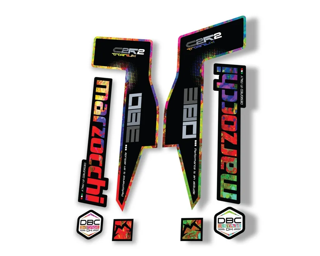 Marzocchi 380 C2R2 Titanium Suspension Graphic Decal Kit Sticker Set Oil Slick - 1