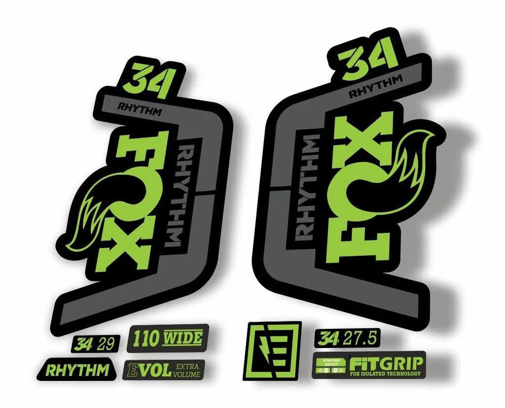 FOX 34 Rhythm 2019 Forks Suspension Factory Decal Sticker Adhesive Green-Gray - 1