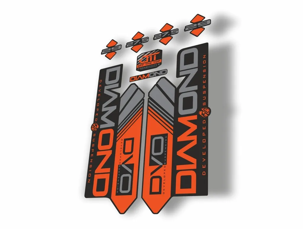 DVO 2016 Diamond 27.5 - 29 Fork Suspension Sticker Decal Kit Adhesive Orange - 1