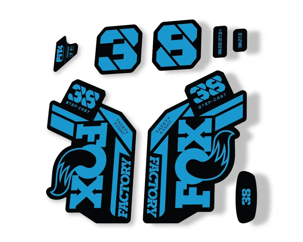 FOX 38 Step Cast SC 2021 Factory Fork Decals Suspension Sticker Adhesive Blue - 1