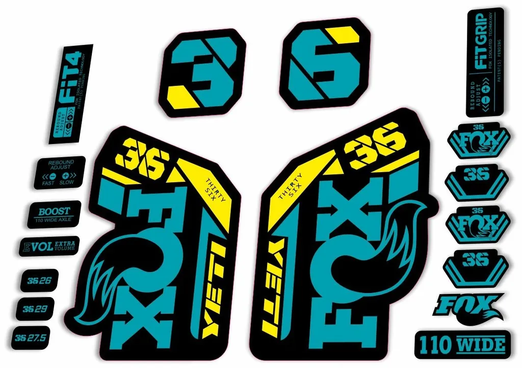 FOX 36 Fork Decal Sticker Set 2021 Factory MTB Suspension Graphics – YETI - 1