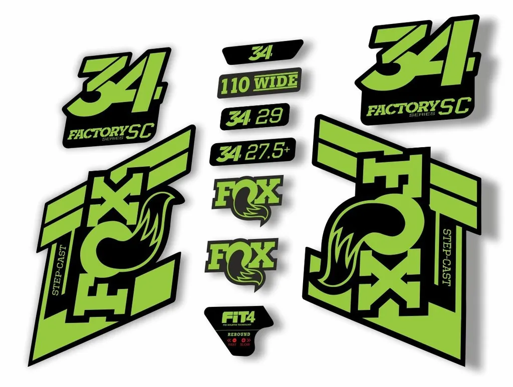 FOX 34 Step Cast SC 2019 Fork Suspension Factory Decals Stickers Adhesive Green - 1