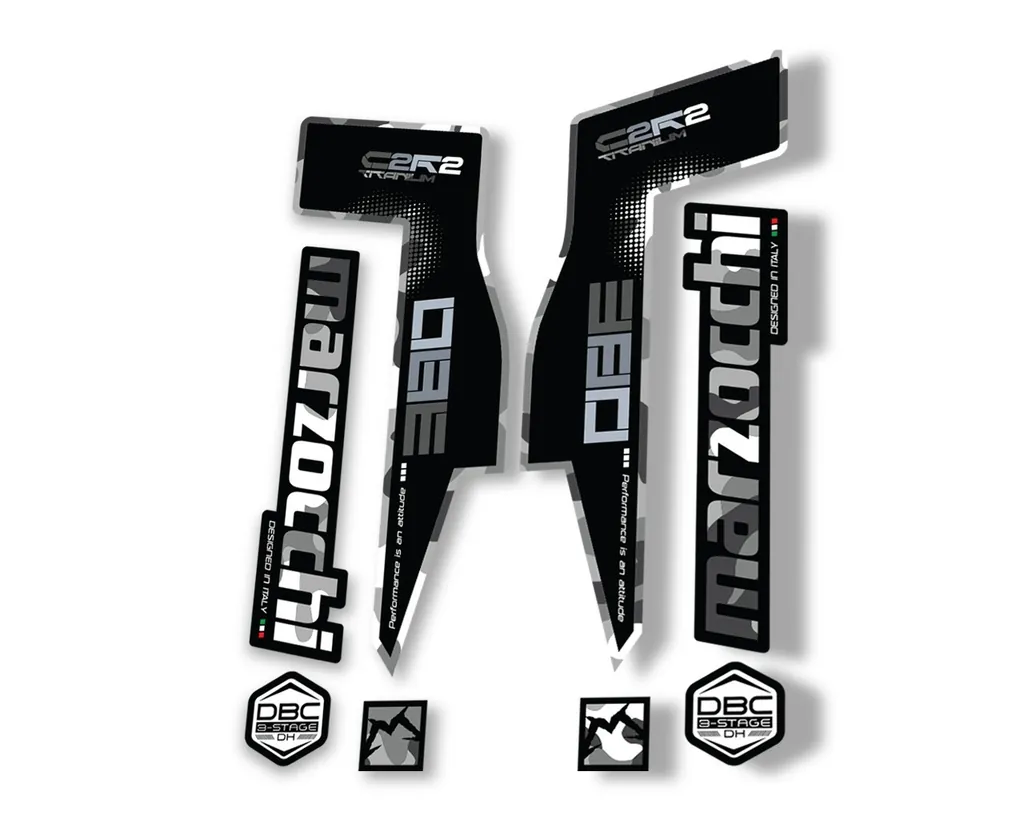 Marzocchi 380 C2R2 Titanium Suspension Graphic Decal Kit Sticker Set White Camo - 1