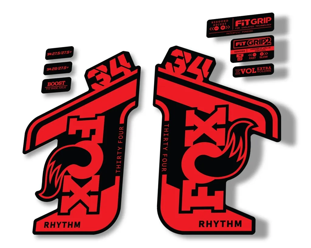 FOX 34 RHYTHM 2021 Fork Suspension Factory Sticker MTB Decal Adhesive Red - 1
